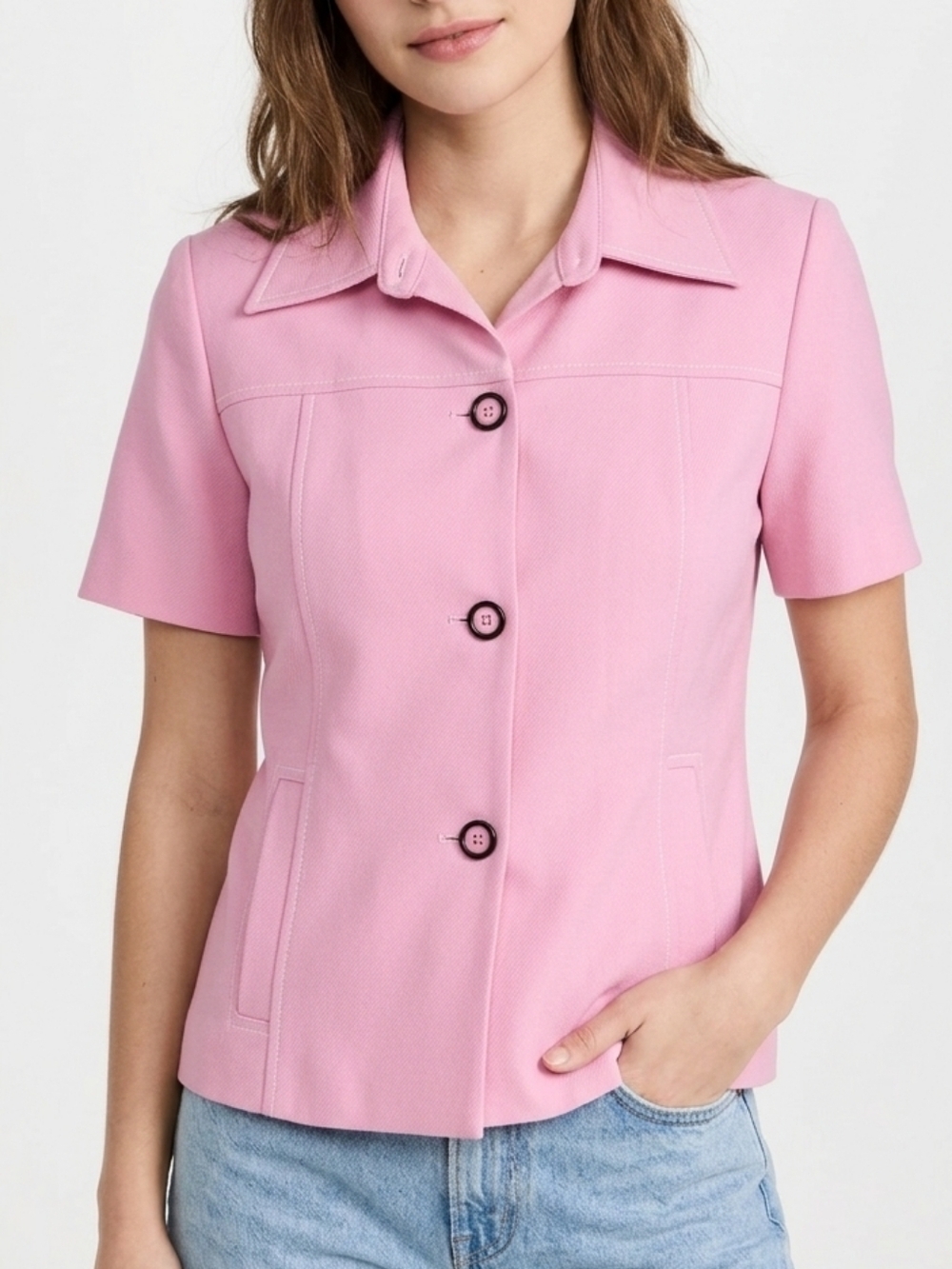 Vintage Alexane Button-Down Bubble Gum Pink Short-Sleeve Blazer